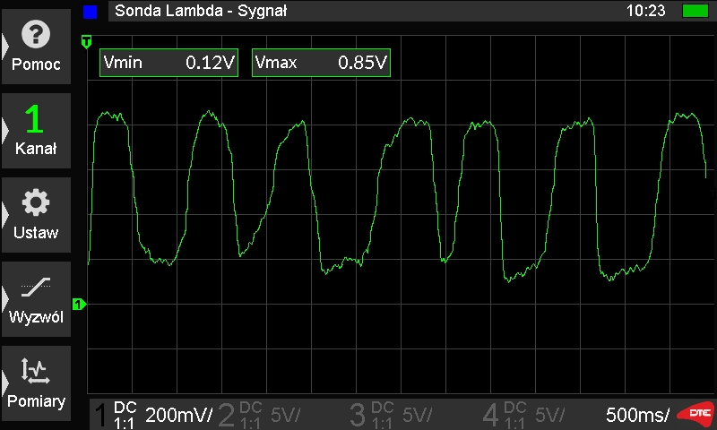 Oscylogram DTE dwustanowa sonda lambda